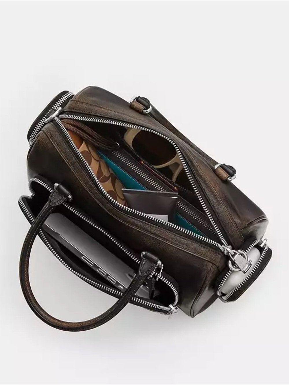 Coach Rowan Satchel Bag with Pockets in Loved Leather Silver/Black Brown NWT - Picture 5 of 12